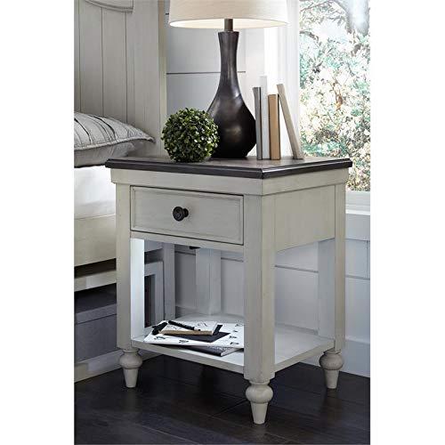 Transitional White and Brown 22" Nightstand with USB and LED Light
