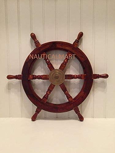 24" Dark Rosewood and Brass Nautical Ship Wheel Decor