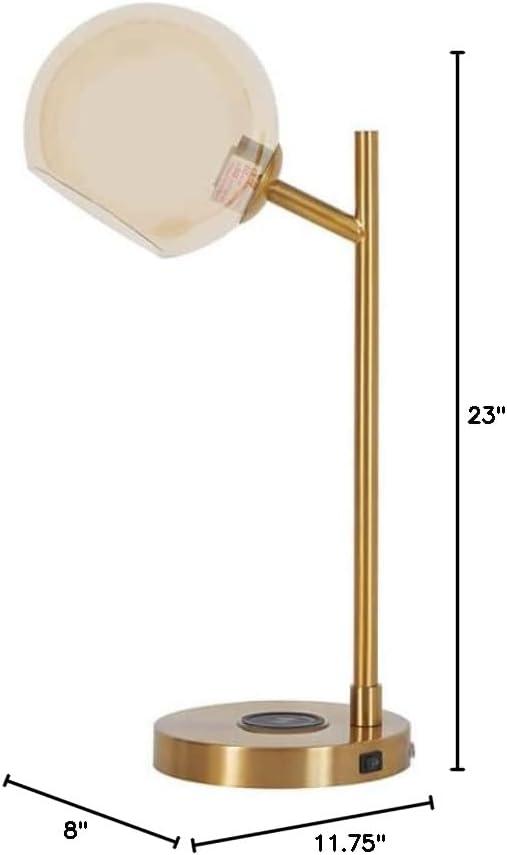 Abanson Desk Lamp Amber/Gold - Signature Design by Ashley: Metallic Finish, USB Port, Wireless Charging