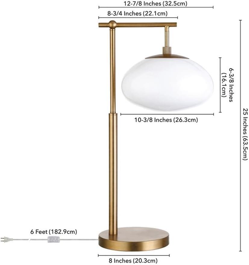 Evelyn&Zoe Blume 25" Tall Arc Table Lamp with Glass Shade in Brushed Brass/Seeded