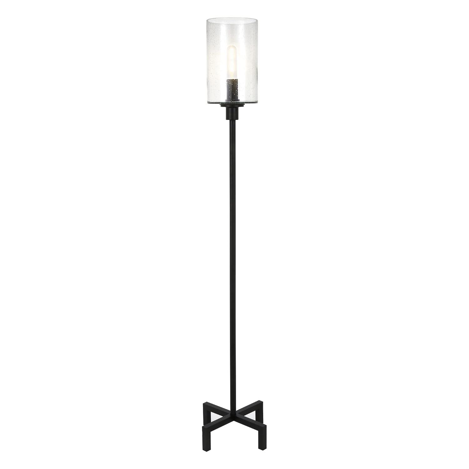 Evelyn&Zoe Industrial Metal Floor Lamp with Seeded Glass Shade