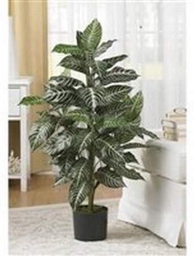 36" x 20" Artificial Zebra Silk Plant in Wicker Pot - Nearly Natural: Indoor Floor Plant Decoration