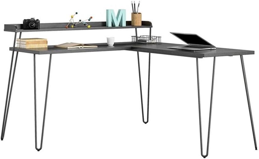 Shanewood 55.1 in. L-Shape Black Oak Computer Desk with Riser