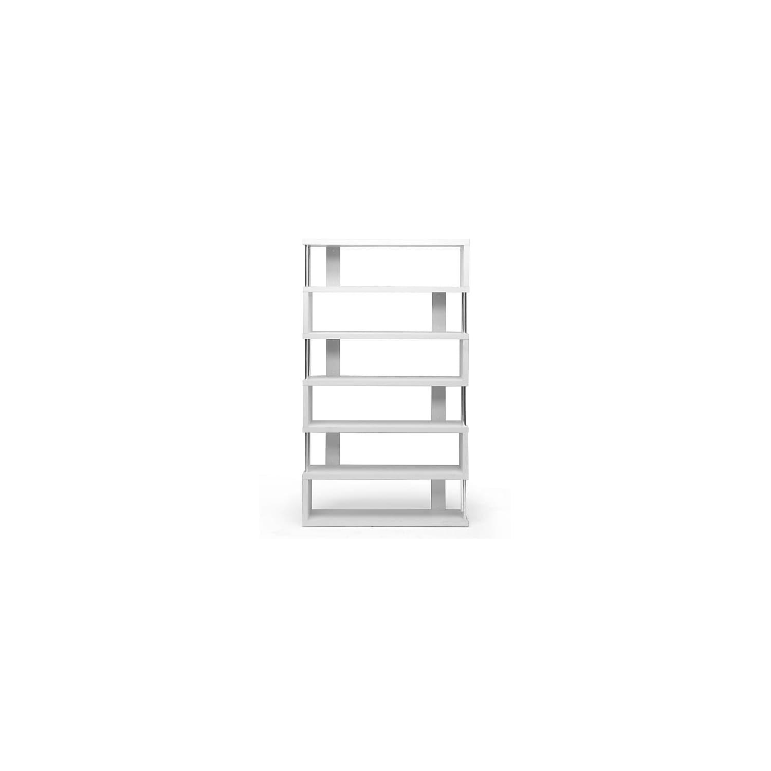 75.5" Barnes Six Shelf Modern Bookshelf White - Baxton Studio: Farmhouse Style, Wood Composite, 6-Tier Storage