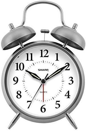 Silver Twin Bell Quartz Analog Alarm Clock for Kids