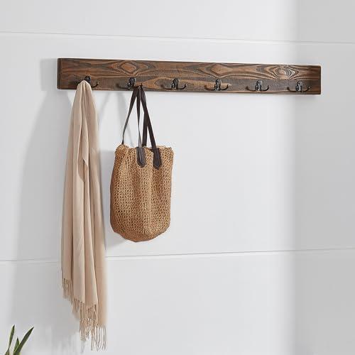 Alaterre 12 Hook Natural Coat Hook, Metal and Wood, 75 lbs Limit