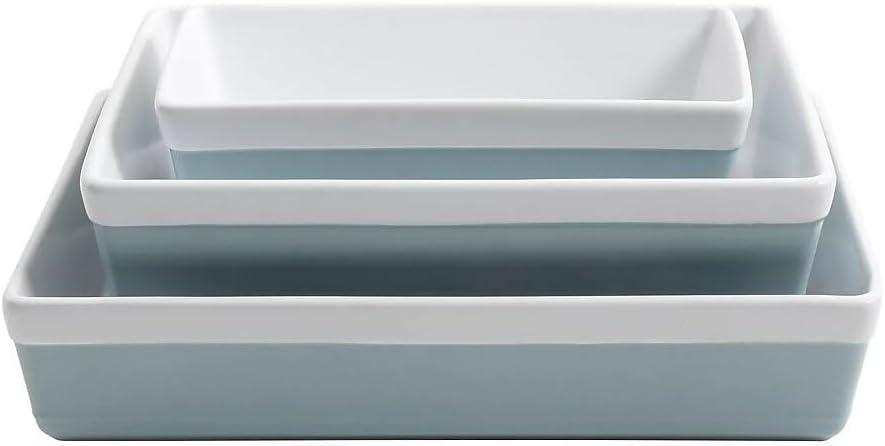 Dusty Blue 3-Piece Stoneware Rectangular Bakeware Set