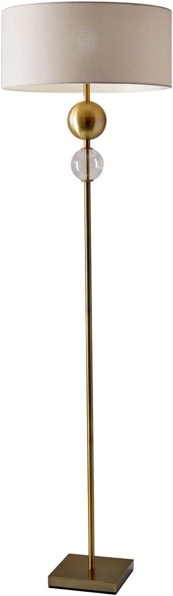 Elegant Antique Brass Floor Lamp with Off-White Fabric Shade