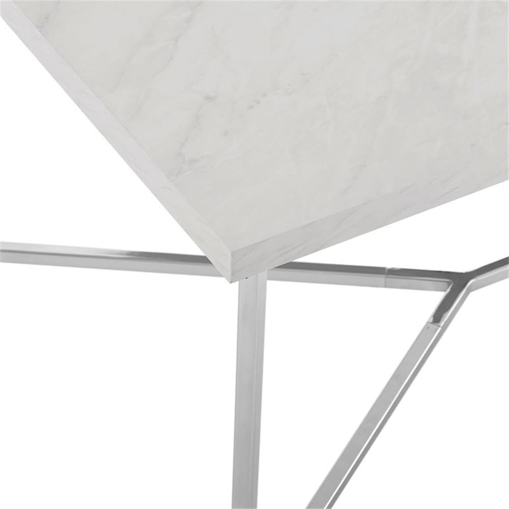 42" Rectangular Coffee Table in White Faux Marble with Chrome Metal Base