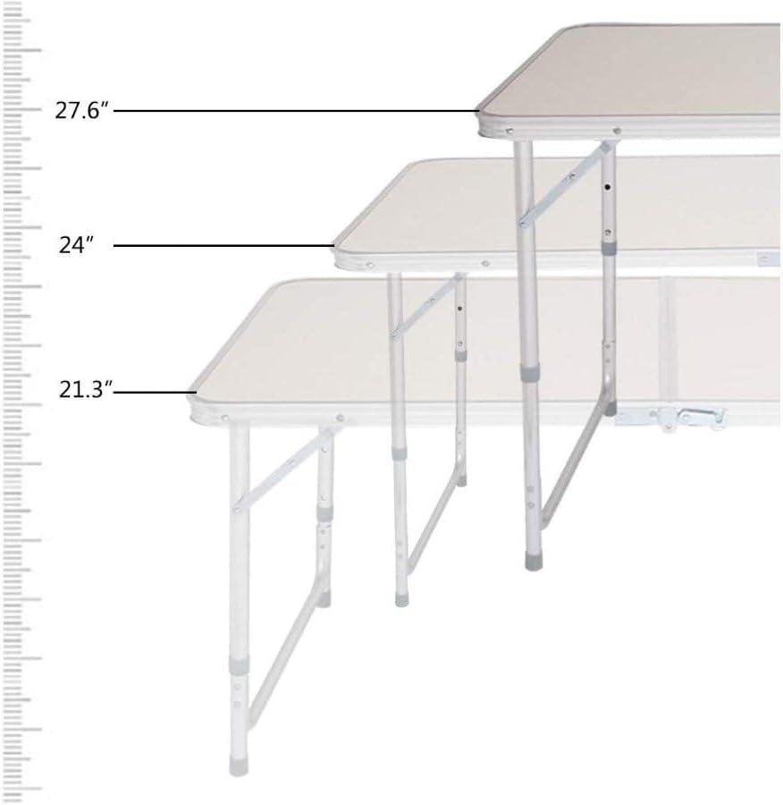 4FT White Aluminum Adjustable Height Folding Camping Table