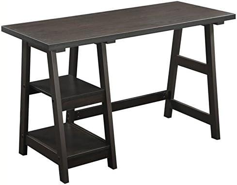 Convenience Concepts Designs2Go 29.25" Tall Trestle Desk with Shelves, Espresso