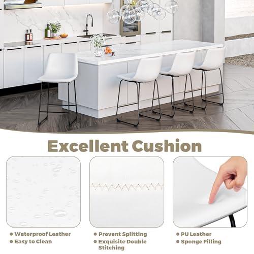 Bar Stools Set of 2, 26inches Counter Height Barstools with Back, Modern Bar Stool for Kitchens Island, Faux Leather Bar Chairs with Metal Legs and Footrest (White)