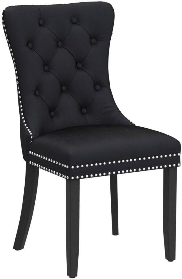 SYNGAR Velvet Dining Chairs Set of 2, Upholstered Wing Back Dining Chair with Handcrafted Button Tufted, Nailhead Trim, Accent Chairs for Dining Room Kitchen, Solid Wood Dining Set, 2 Piece, Black