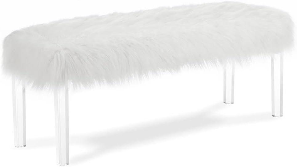 New Classic Furniture Marilyn 19.25" Upholstered Faux Fur Fabric Bench in White