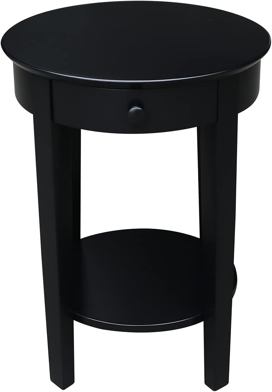 Phillips Accent Table with Drawer Black - International Concepts: Solid Parawood, Mid-Century Modern, Square Shape