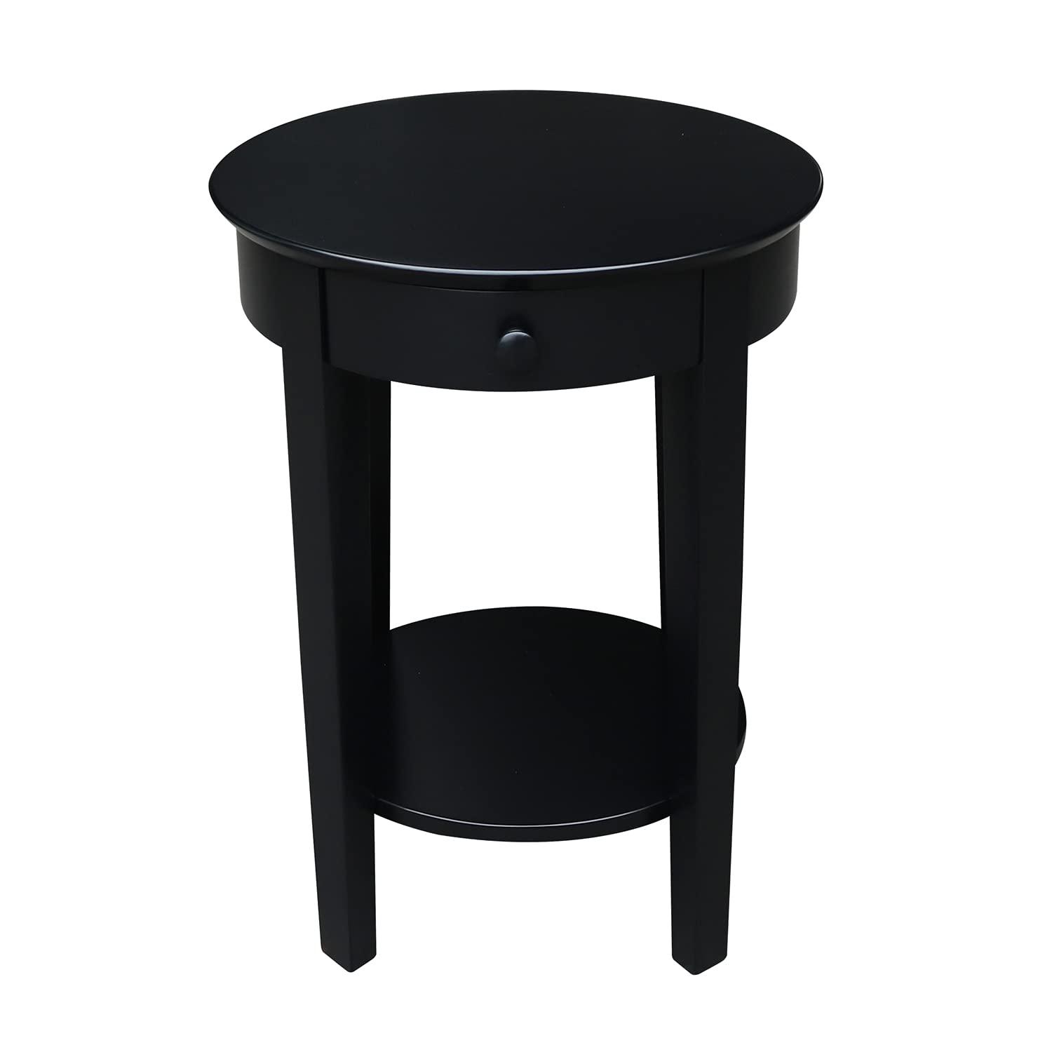 International Concepts Phillips Accent Table with Drawer Black: Solid Parawood, Mid-Century Modern, Square Shape