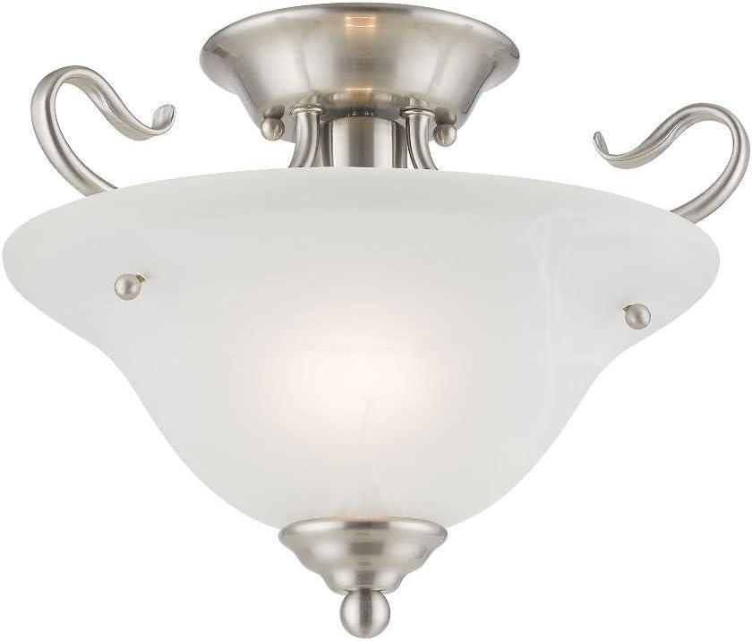 Coronado Brushed Nickel 1-Light Ceiling Mount with Alabaster Glass