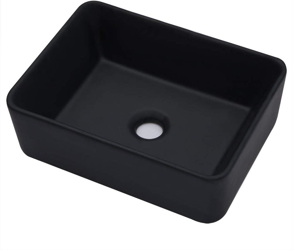 Kichae 16"x12" Vessel Sink Rectangle - Modern Above Matte Black Porcelain Ceramic Bathroom Vessel Vanity Sink Bowl Art Basin