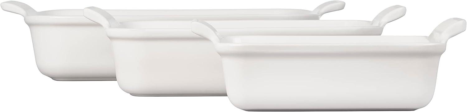 Stoneware Set 3 Rectangular Dishes, White