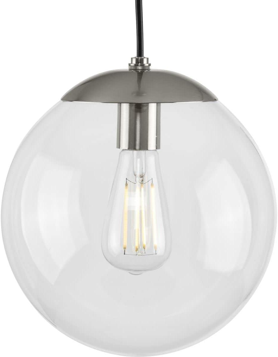 Brushed Nickel 10" Globe Pendant Light with Clear Glass Shade