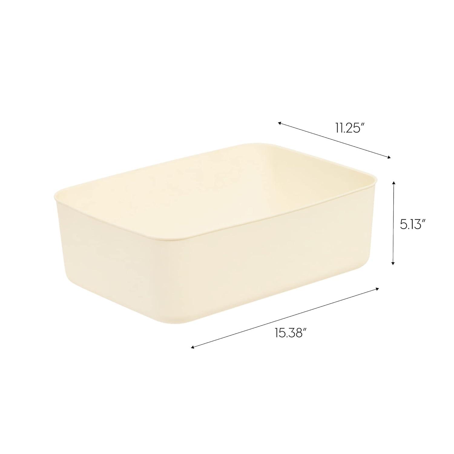 IRIS USA Plastic Modular Basket Bin & Lid, Medium, 4-Pack, Stackable Lidded Storage Organizer Bins for-Kitchen-Bathroom and Bedroom, OFF White