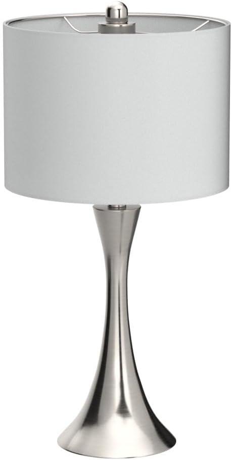 360 Lighting Gerson Modern Table Lamps 24" High Set of 2 Brushed Nickel with Dimmers LED White Drum Shade for Bedroom Living Room Bedside Nightstand