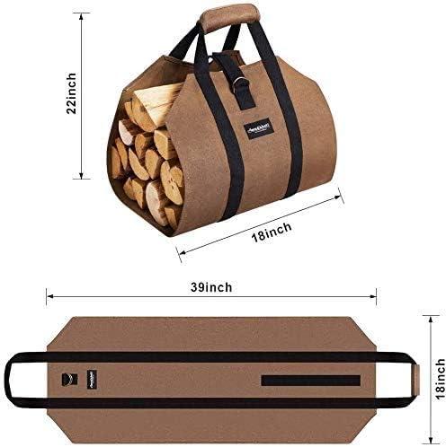 Large Brown Waxed Canvas Firewood Carrier Bag