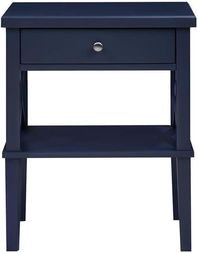 Comfort Pointe Marta Nightstand Midnight Blue: Transitional Style Bedside Table with Shelf, MDF & Hardwood