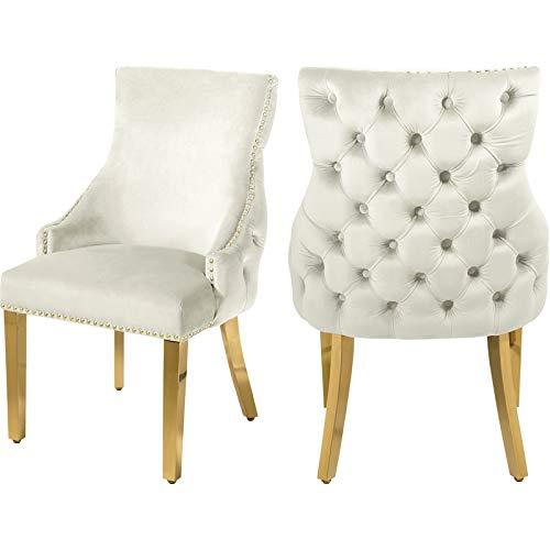 Cream Velvet Upholstered Dining Chair with Gold Metal Legs