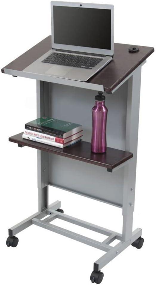 Stand Up Desk Store Mobile Adjustable Height Rolling Lectern Podium with Heavy Duty Steel Frame