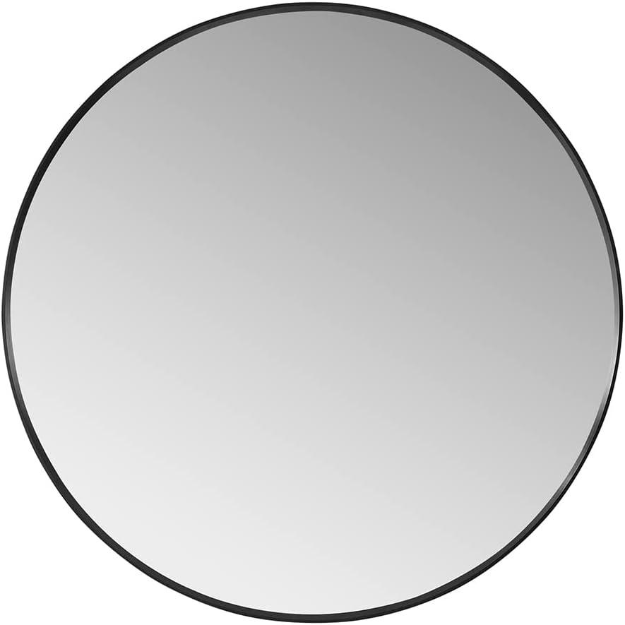 Vinnova Design Cascante 35.4 in. W x 35.4 in. H Round Metal Wall Mirror in Brushed Black