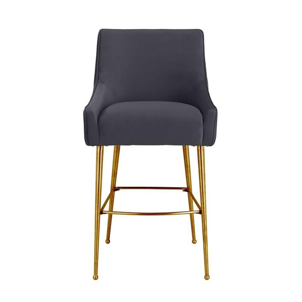 Beatrix Pleated Velvet Stool Grey Counter Height