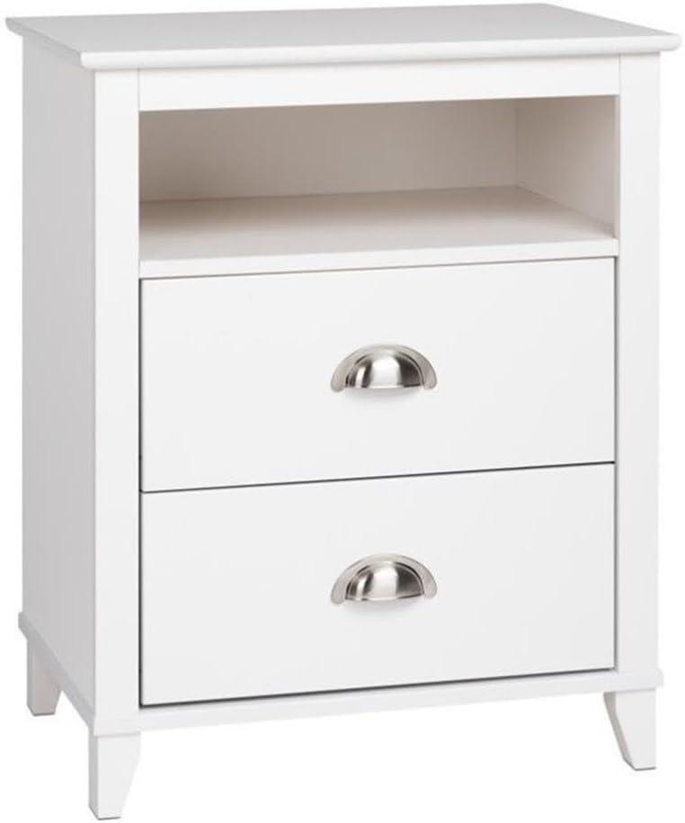 Prepac Yaletown 2 Drawer Nightstand White: Modern Rectangular Bedside Furniture, Wood Composite Construction