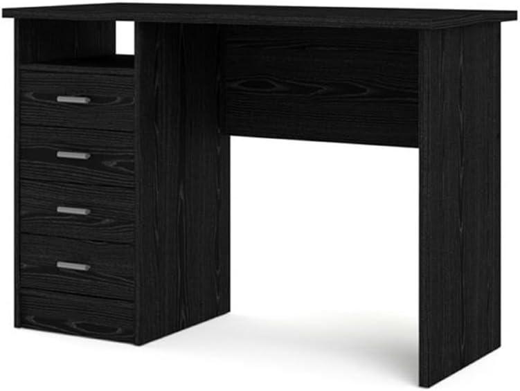 Tvilum Warner 4 Drawer Office Desk with 1 Shelf for Adults, Black Woodgrain