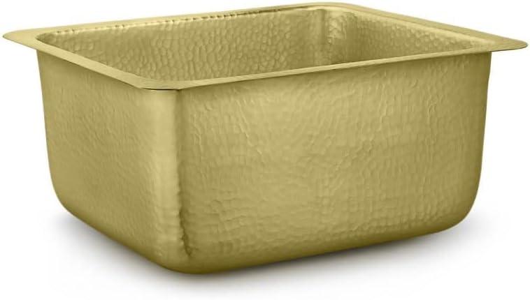 17" Hammered Brass Rectangular Single Basin Bar Sink