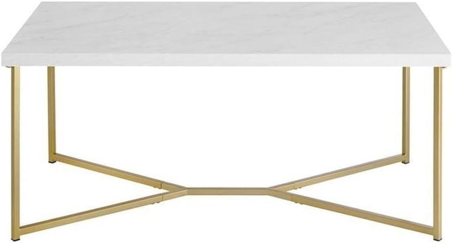 Walker Edison Rectangle Modern Faux Marble and Metal Coffee Table in White/Gold