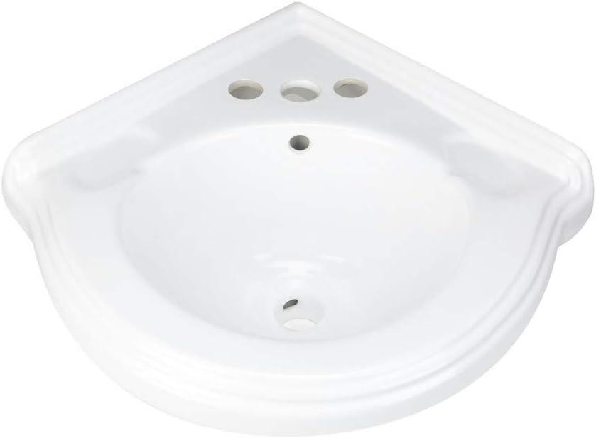 White Ceramic Corner Wall-Mount Vessel Sink with Overflow