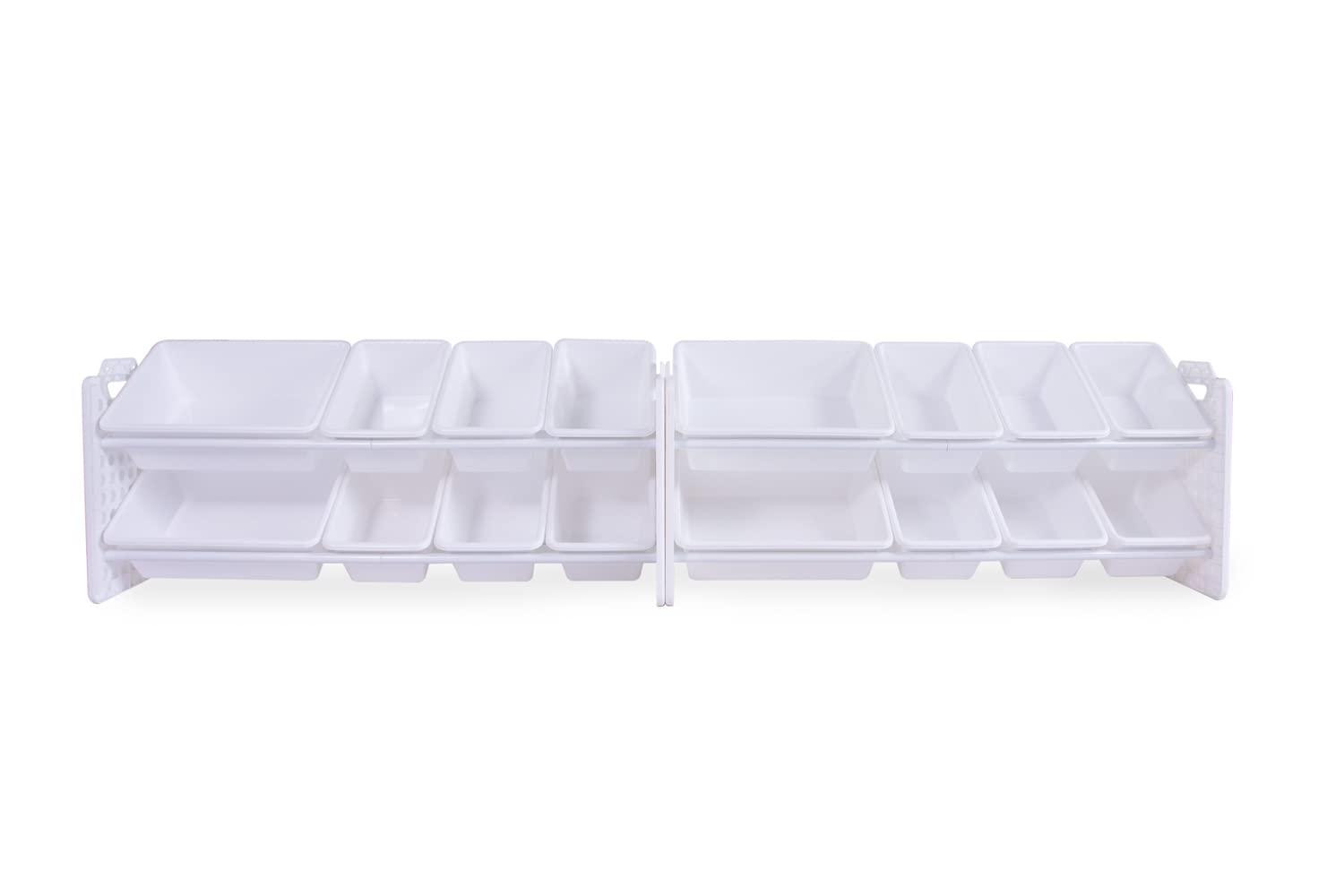UNiPLAY Toy Organizer With 16 Removable Storage Bins, Multi-Bin Organizer for Books, Building Blocks, School Materials, Toys with Baseplate Board Frame (Primary)