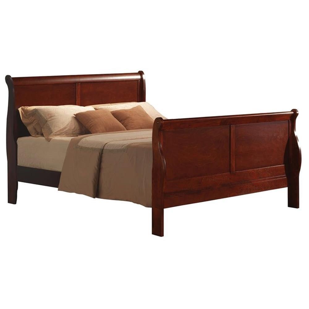 Maykoosh French Flair Bed in Elegant Cherry Finish, Showcasing a Classic Sleigh DesigN, Modern Low-Profile Bed for All Bedrooms-Size:Full
