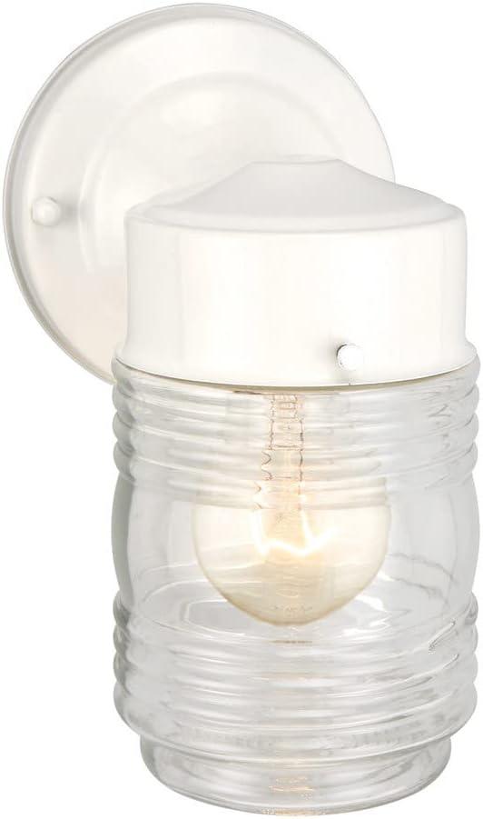 White Jelly Jar Ribbed Glass Outdoor Sconce