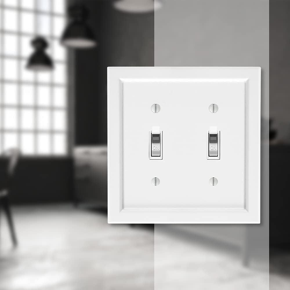 Amerelle 200TTW Shaker Wallplate, 2 Toggle, Wood, White, 1-Pack