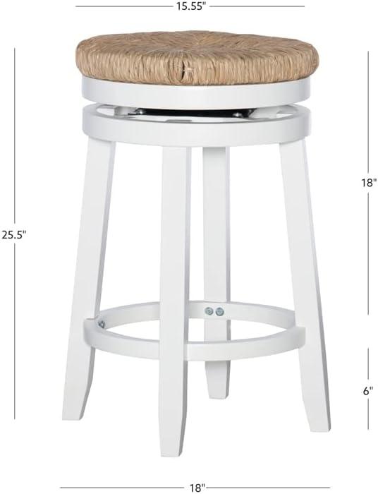 Linon Morgan 25.5" Wood Counter Stool Natural Seagrass Swivel Seat in White