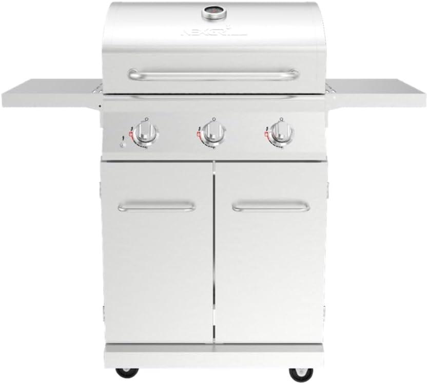 Nexgrill Stainless Steel 3-Burner Propane Gas Grill with Foldable Side Shelves