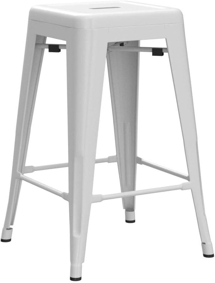 FDW 4 Metal Bar Stools Industrial Metal Stool Patio Furniture 24 Inches Kitchen Counter Stool Indoor/Outdoor Stool Moden Stackable Barstools Restaurant Dining Chairsbarstools,White