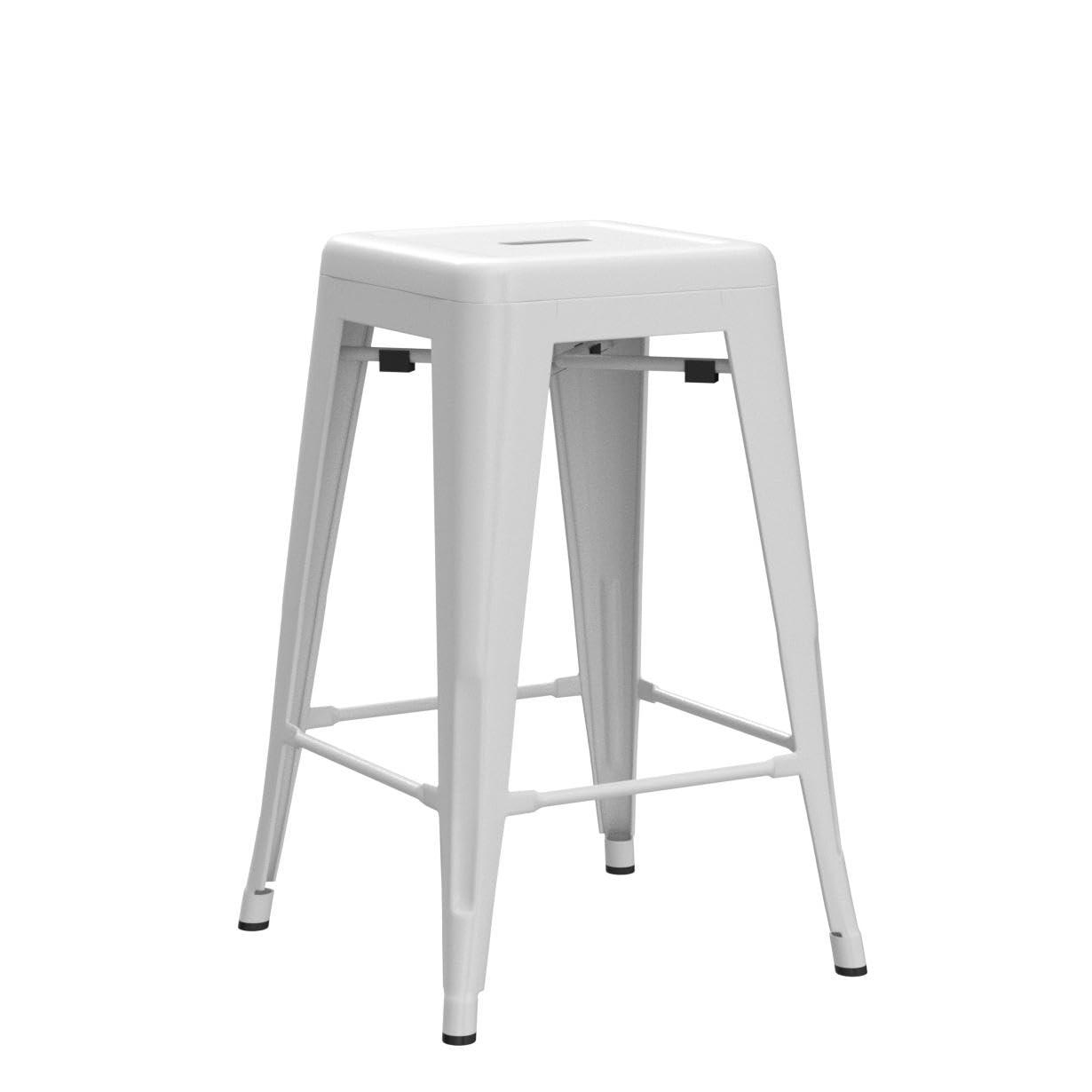 FDW Metal Bar Stools Set of 4 Counter Height Barstool Stackable Barstools 24 Inch Indoor Outdoor Patio Bar Stool Home Kitchen Dining Stool ,White