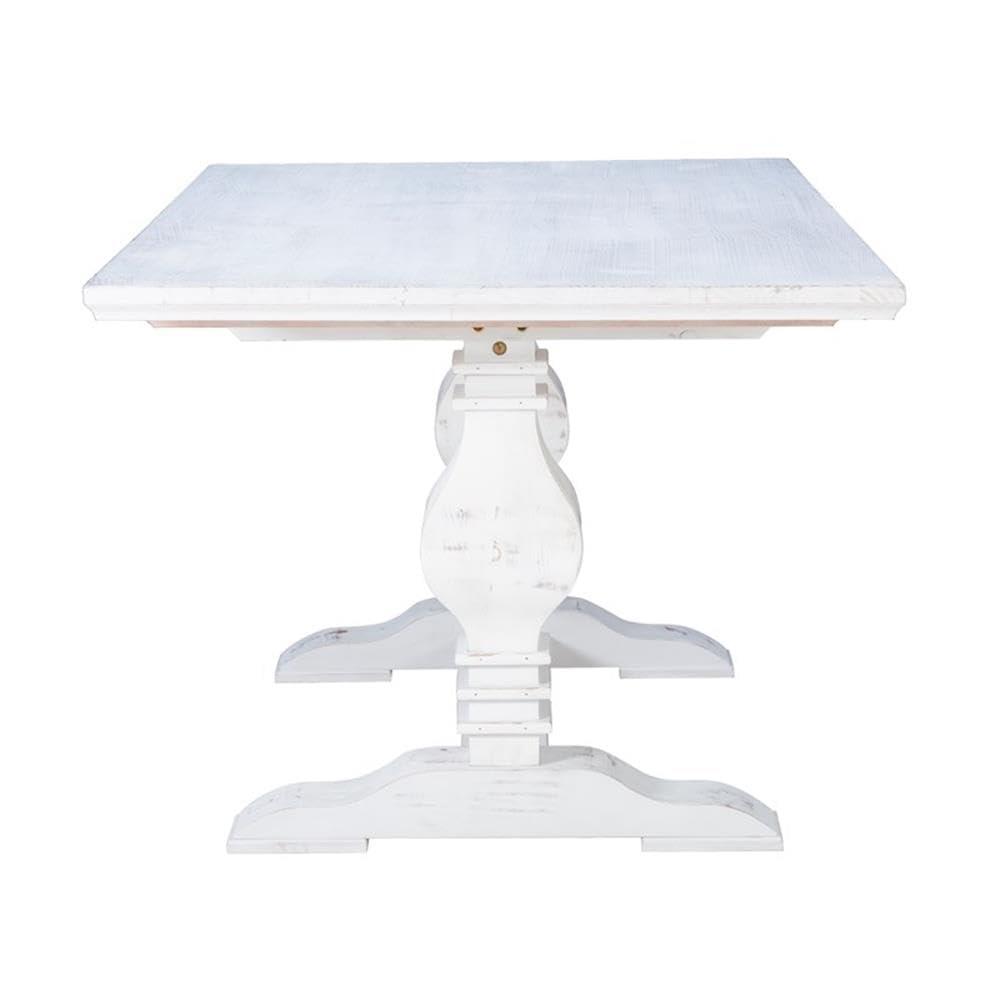 Distressed White Pine Wood Farmhouse Dining Table with Trestle Base