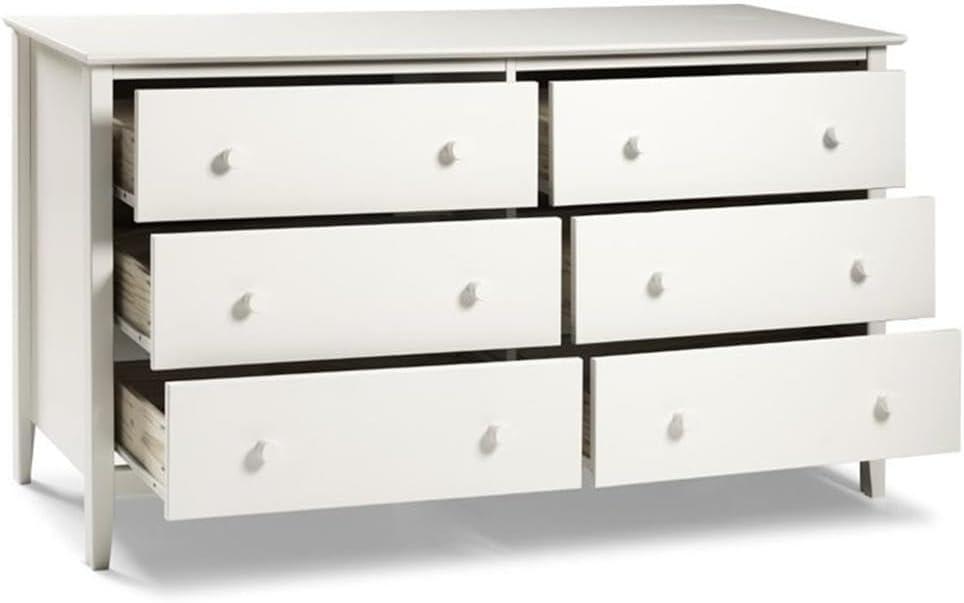 Alaterre Furniture Simplicity 6-Drawer Dresser for Kids Bedroom, Sturdy Brazilian Pine and Pine Veneers, White Finish with Metal Drawer Glides