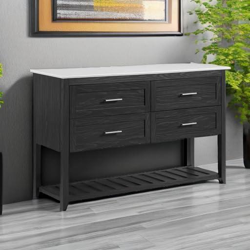 Walker Edison Transitional 54” 4-Drawer Dining Buffet, Graphite/White Marble