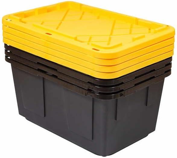 K2 Enterprises Extreme Duty 27 Gal. Tough Storage Bin in Black 4 pack with Lids (27HDB4)