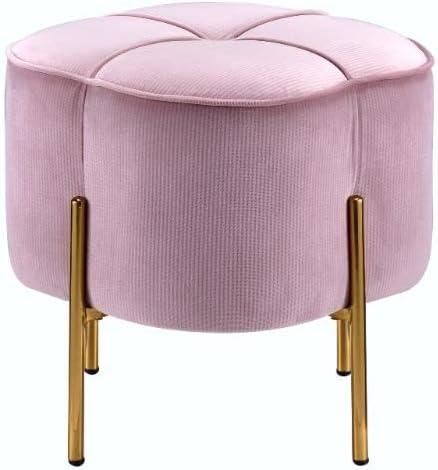 19'' Blush Pink Velvet Round Ottoman with Gold Metal Legs